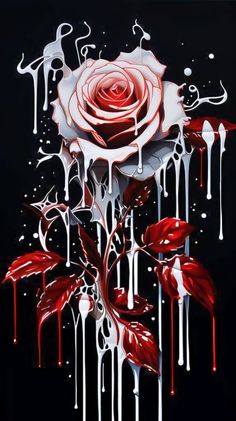 a painting of a rose with dripping paint on it