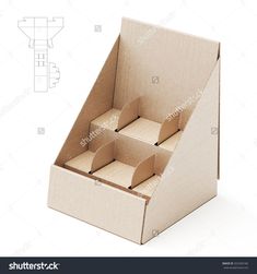 an open cardboard box with four pieces cut out on the inside and one piece missing