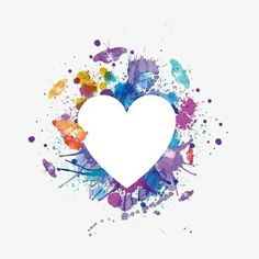 a white heart surrounded by colorful paint splatters