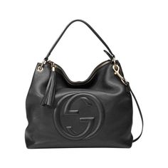 This black Gucci bag exudes luxury with its beautiful leather and gold-toned hardware. The famous interlocking GG logo is displayed proudly on the front. With a zipper pocket and two open pockets befitting of a phone, you'll have space to organize what you need to bring with you.     Model: 536194     Black Leather  Gold-tone Hardware  GG Soho  Top Zip Closure  Leather Shoulder Strap  Removable/Adjustable Shoulder Strap  Three Interior pockets  Strap Drop: 5"   Measurements: 13.5" x 5.5" x 13" ( Gucci Luxury Hobo Bag For Daily Use, Luxury Designer Gucci Hobo Bag, Luxury Gucci Hobo Bag With Main Compartment, Leather Bag Gucci, Luxury Gucci Bag With Gold-tone Hardware, Gucci Bags Cheap, Gg Gucci Bag, Top Gucci Bags, Luxury Designer Black Dress Shoes