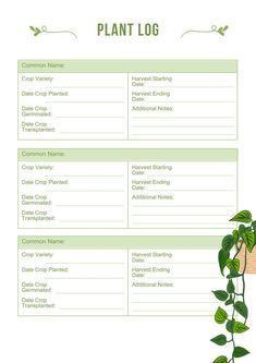 'Plant Log Template' Part of Garden Planner Bundle PDF Printable Garden Planner, Set Realistic Goals, A Peaceful Place, Realistic Goals, Peaceful Place, Garden Planner, Garden Journal, Common Names, Planner Templates