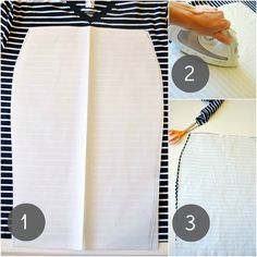 the instructions for how to sew an ironing board with fabric and buttons on it