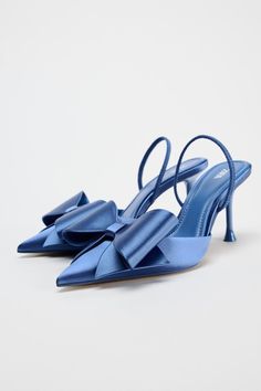 SATIN EFFECT HIGH HEEL SHOES - Blue | ZARA United States Light Blue Wedding Shoes, Baby Blue Heels, Cinderella Heels, Satin Wedding Shoes, Blue Wedding Shoes, Zara Heels, Colorful Heels, Satin Shoes, Satin Heels