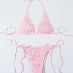 Cute Bikinis Pink, Cute Pastel Bikinis, Beach Day Outfit Summer Bikinis, Light Pink Swimsuit Bikinis, Cute Summer Bathing Suits, Pink Swimsuit Aesthetic, Beach Day Outfit Summer, Pink Swimsuit Bikinis, 2 Piece Bathing Suits