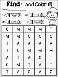 a worksheet with the words find and color