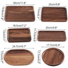 wooden trays are shown with measurements for each one and the other side is shown