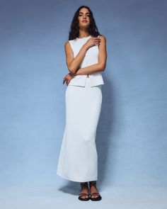 Ultra high rise column maxi skirt in our new powdered rib knit fabric, featuring all-over ribbed detail, lightweight interior lining and an elasticated waistband for a secure fit. Ribbed Maxi Skirt, Female Features, Skirt With Elastic Waistband, Europe Style, Rib Knit Fabric, Knit Maxi Skirt, Womens Maxi Skirts, Europe Fashion, American Apparel