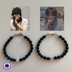 Onix gemstone Opal tourmaline stone  Sapphire stone Stray Kids Hyunho couple bracelets  You'll get two bracelets 🖤 Lee Know Jewelry, Hyunjin Bracelet, Skz Jewelry, Pretty Beaded Jewelry, Lee Know Hyunjin, Jewelry Kpop, Stray Kids Merch, Pop Jewelry, Cute Friendship Bracelets