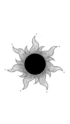 a black and white drawing of a sunflower with a circle in the center on a white background