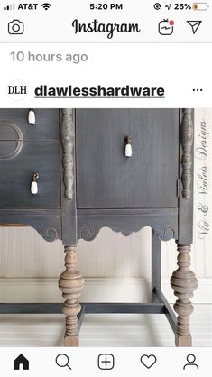 an old dresser has been painted gray and is being displayed on the instagram page