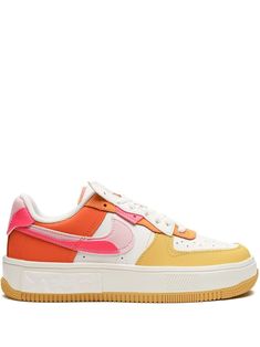 Nike Air Force 1 Fontanka "Summit White/Hyper Pink" Sneakers - Farfetch Nike Shoes Color, Nike Colorful Shoes, Painted Nike Shoes, Colorful Sneakers Women, Sunset Shoes, Nike Fontanka, Nike Air Force 1 Fontanka, Preppy Sneakers, Tenis Air Force