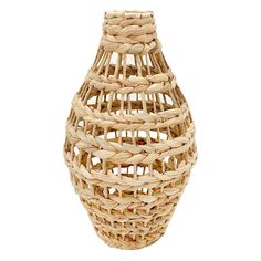 a wicker vase is shown on a white background