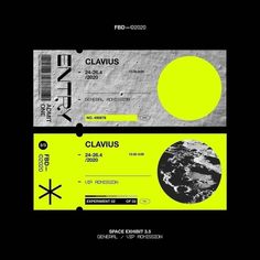 a black and yellow ticket with the word clavius on it's side