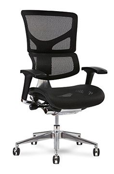 an office chair with wheels on the back and seat upholstered in black mesh