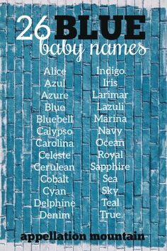 an advertisement for the blue city names on a brick wall with words written in black