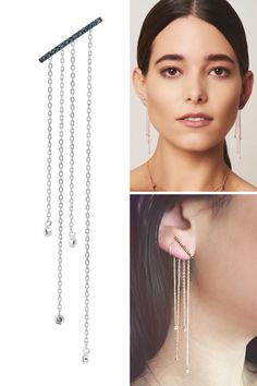 Dramatic Flair Our modern-day Diamond Bar Post Earrings With Diamond tassel dangle backs is infused with a contemporary design combined with sophistication.