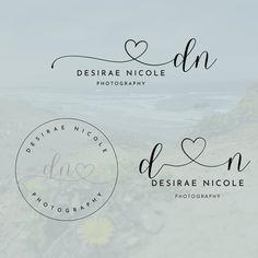 the logo for desirae nicole photography is shown in two different colors and font styles