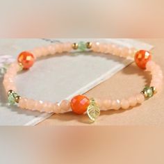 “You’re A Peach” Sparkling Peaches Leaves Beaded Stretchy Adjustable Bangle Bracelet Or Anklet. In Colors Of Pale Peach, Orange, & Green These Faceted Beads Sparkle/Shine In The Light. So Pretty! New. *Also Available In White! If You Want It, Don’t Let It Get Away Send Me An Offer! I Love To Do Bundle Order Discounts! Edgy Bracelets, Peach Orange Color, Peach Bracelet, Elephant Charm Bracelet, Geometric Bangle, Peach Jewelry, Adjustable Bangle Bracelet, White Bracelets, Stacked Bangles