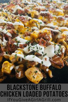 black stone buffalo chicken loaded potatoes with ranch dressing