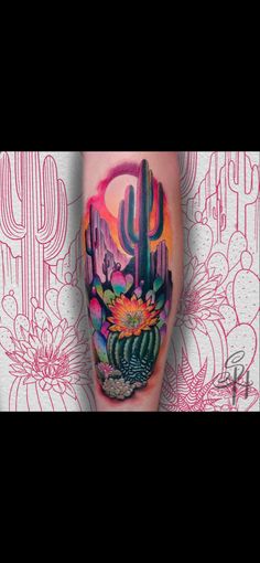 a person with a cactus tattoo on their leg