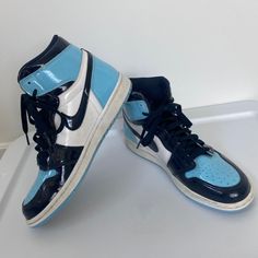 Slightly Worn Navy, Light Blue And White 7 1/2 High Tops Jordan Retro High Og Blue Chill High Tops Jordan, Nike Air Jordan Blue, High Top Air Jordans, Air Jordan Blue, High Top Jordans, Nike High Top, Blue Chill, Nike Air Jordan Shoes, Nike High Tops