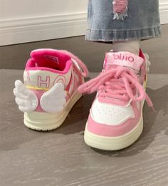 Angel Wings Magical Girl Student Sweet Cute Pink Women Sneakers Sports Running Shoes Kawaii Angel Wings, Kawaii Angel, Gothic Punk Fashion, Vintage Pumps, Harajuku Outfits, Spring Sandals, Elegant Shoes, Grey Shoes, Boot Pumps