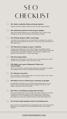 a checklist with the words'top ten seo checklist'in black and white