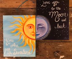 two greeting cards with sun and moon on them