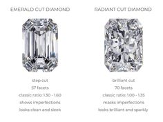 an emerald cut diamond and a brilliant cut diamond are shown in this graphic above the comparison