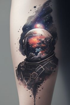 Stunningly Simple Space Themed Tattoos Galaxy Theme Tattoo, Galaxy Tattoo Sleeve Black And White, Men’s Sleeve Tattoo Space, Galaxy Themed Tattoo Sleeve, Small And Simple Tattoos, Space Themed Tattoos, Outer Space Half Sleeve Tattoo