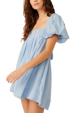 A crisscross tie-back closure adds allure to the open back of a cotton dress with a crinkled texture for added dimension. 33" length (size Medium) Square neck Short sleeves 100% cotton Machine wash, line dry Imported Blue Bell, Cruise Outfits, Romantic Lace, Dope Outfits, Babydoll Dress, Free People Dress, Nordstrom Dresses, Tie Backs, Cotton Dress