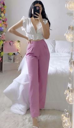 Summer Work Outfits, Crop Top Outfits Classy, Crop Top With Pants, Outfit Rosa, Street Wear Fashion, Top With Pants, Job Clothes, Elegante Casual