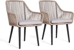 This set of indoor/outdoor wicker chairs is made of all-weather hand-woven PE rope rattan and sturdy rust-free powder-coated iron frame. Each chair can hold up to 350 lhb, which provides you with a durable wicker seat that will last you for years to come. Outdoor Wicker Chairs, Outdoor Seating Set, Rattan Chairs, Wicker Dining Chairs, Rattan Armchair, Outdoor Seat Cushions, Rattan Dining Chairs, Garden Backyard, Wicker Chairs