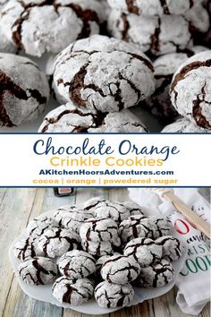 chocolate orange crinkle cookies on a white plate with the title in the middle