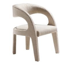 a white chair with a curved back and armrests, on a white background