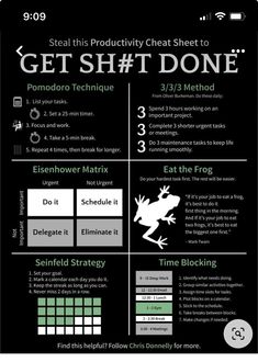 a poster with instructions on how to get sht done in the style of a frog