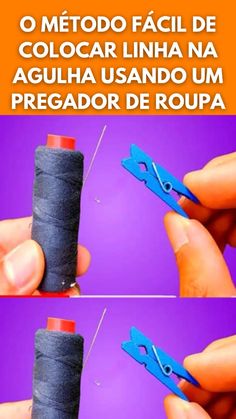 two pictures showing how to make a spool of thread with scissors and needle tips