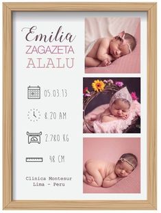 a baby announcement with three photos and the words,'enliza zagazea allau '