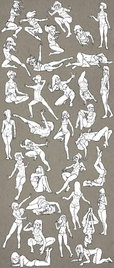 a drawing of various poses and body shapes on a piece of paper with white ink