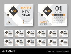 a set of flyers for new year's eve with numbers and squares on them