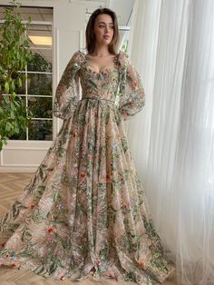 Whispering Forest Train Gown | Teuta Matoshi Teuta Matoshi Dresses, Matoshi Dress, Unusual Wedding Dresses, Teuta Matoshi, Gowns Dresses Elegant, Exquisite Gowns, Fairytale Dress, Custom Size Dresses, Special Occasion Outfits