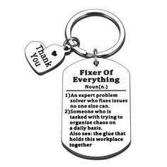 a keychain with the words fix off everything in black and white on it