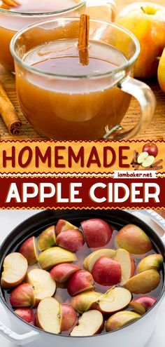 homemade apple cider recipe with apples and cinnamon sticks