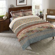 Mosaic Multi Stripe Bedding Set (7694581661928) Earth Tone Design, Western Comforter Sets, Countryside Home, Stripe Bedding, Twin Comforter Sets, Top Of Bed, Lake Lodge, Twin Comforter, Countryside House