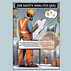 a man in an orange safety suit writing on a piece of paper with the words job safety