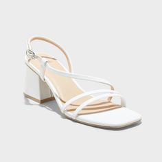 Women's Blaire Heels - Wild Fable™ White 7 Cream White Heels, Low Strappy Heels, White Simple Heels, Hoco Shoes Short Heels, Short White Heels, Graduation Sandals, Shoes Small Heels, White Prom Shoes, Grad Heels