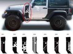 jeep decals and stickers are shown in this graphic design for the new wrangle