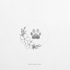 a dog's paw and flowers on a white background