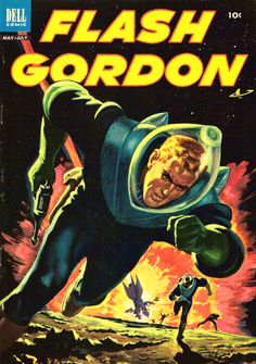 the cover to flash gordon's book, featuring an image of a man in a diving suit