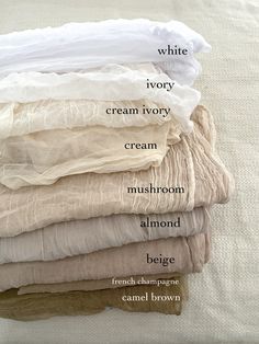 four different types of linens stacked on top of each other with the names of them